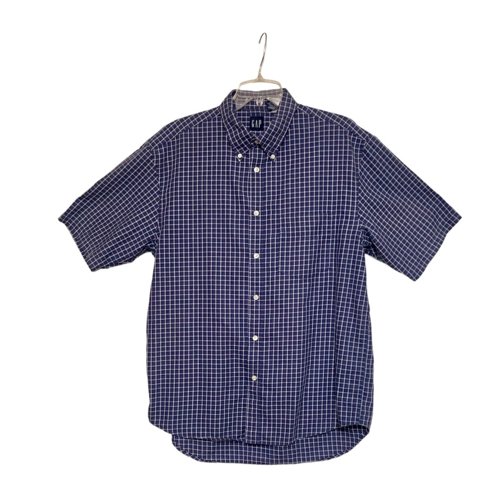 GAP Men’s Blue/White Button Down Short Sleeve Shirt, Size Large